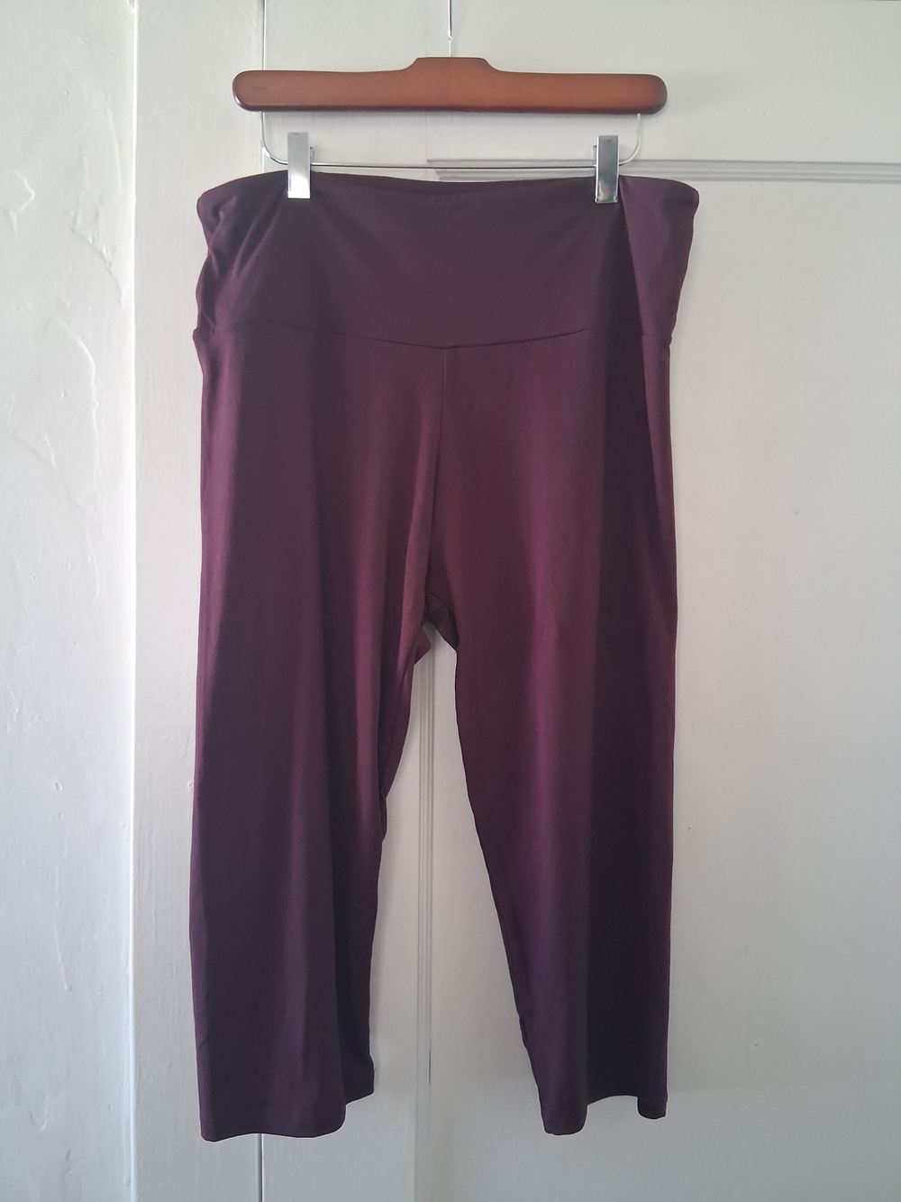 Dark Purple Cropped Pants XXL Stretch Pull‑On Soft Lounge Capri